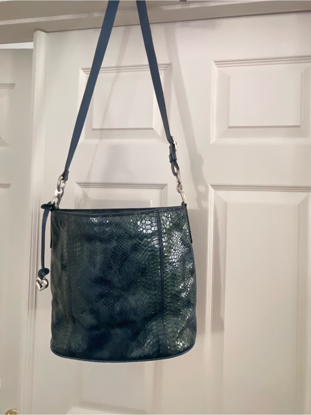 Brighton Teal Snake-Embossed Leather Shoulder Bag